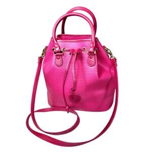 Vintage 1983 Liz Claiborne Pink Leather Drawstring Bucket Purse Crossbody Bag